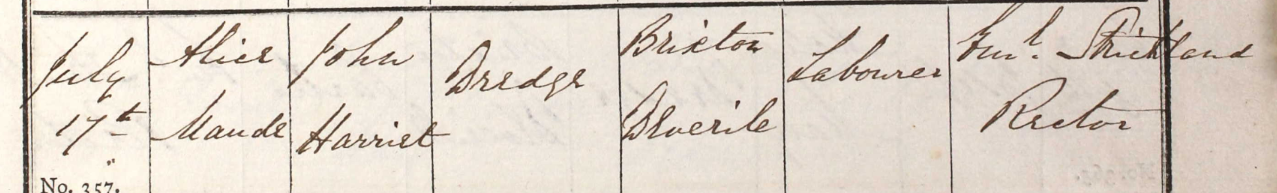 1864 Christening - Alice Maud Dredge