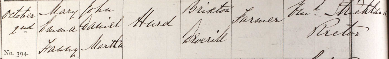 1870 Christening - Mary Emma Fanny Hurd