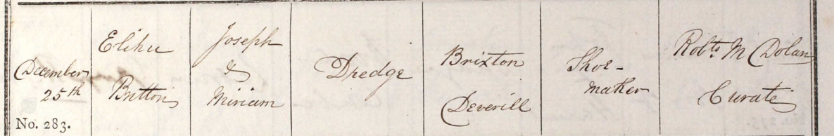 1854 Christening - Elihu Britton Dredge