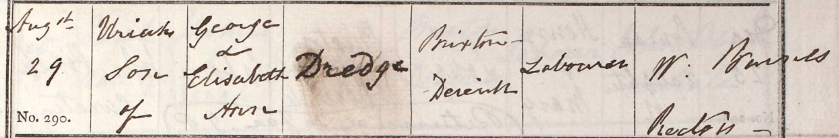 1855 Christening - Uriah Dredge