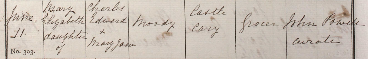 1857 Christening - Mary Elizabeth Moody
