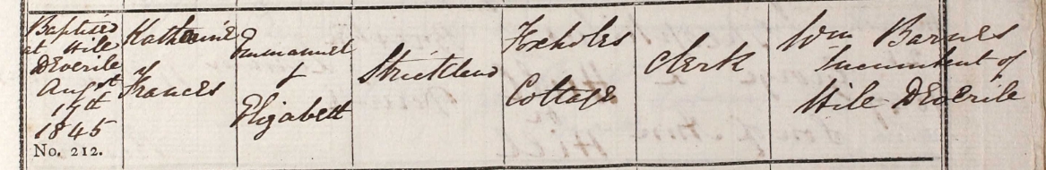 1845 Christening - Katherine Frances Strickland
