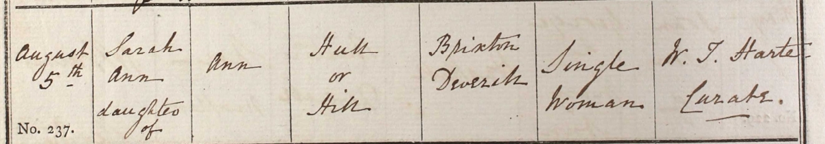 1849 Christening - Sarah Ann Hill