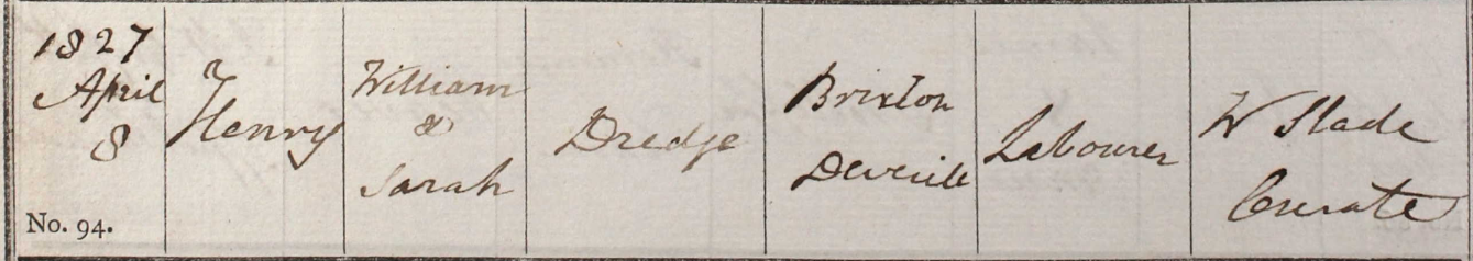 1827 Christening - Henry Dredge