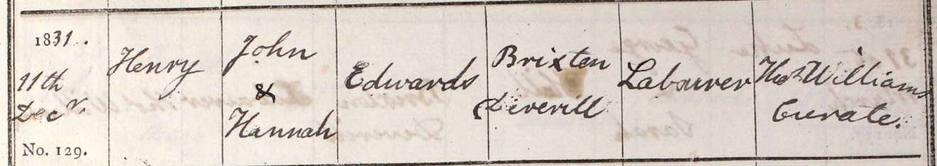 1831 Christening - Henry Edwards