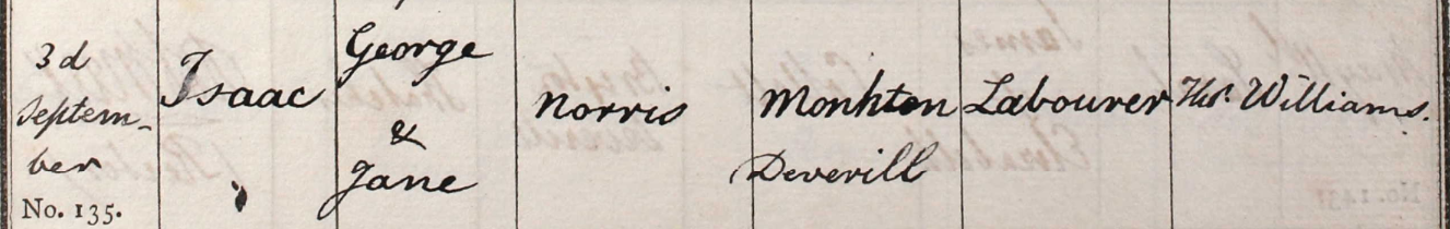 1832 Christening - Isaac Norris