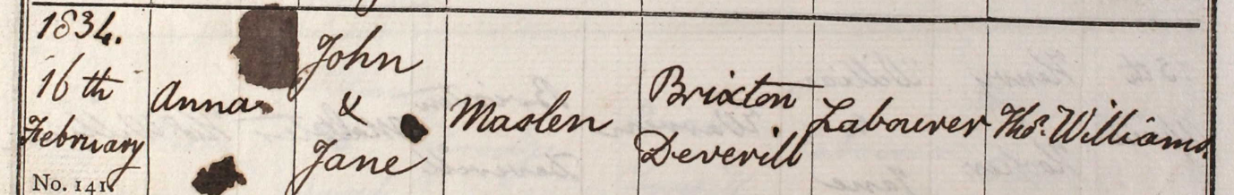 1834 Christening - Anna Maslen