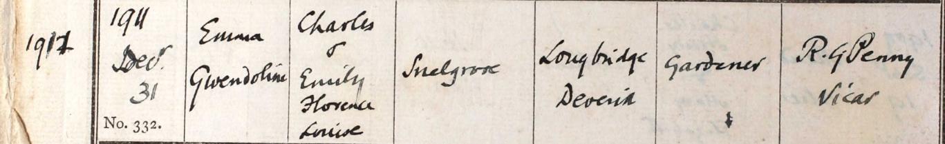 1911 Christening - Emma Gwendoline Snelgrove